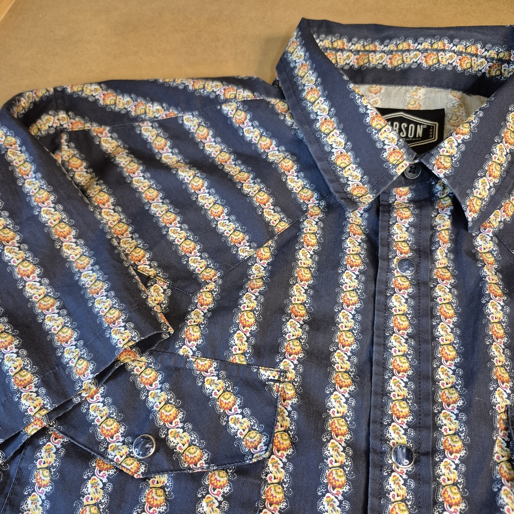 Gibson Blue Floral Stripe Casual Pearl Snap Shirt 3202/385